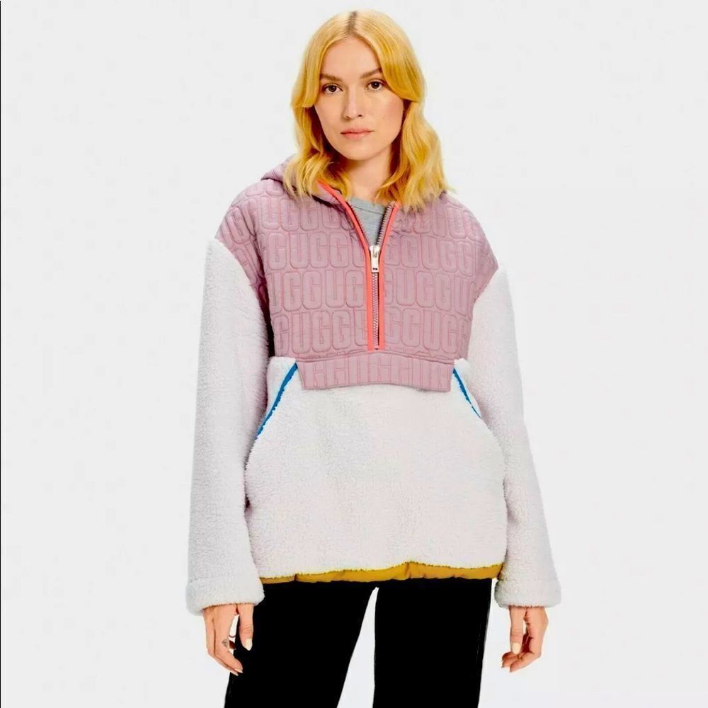 UGG NWT Iggy Sherpa Half-Zip Pullover Pink Salt‎